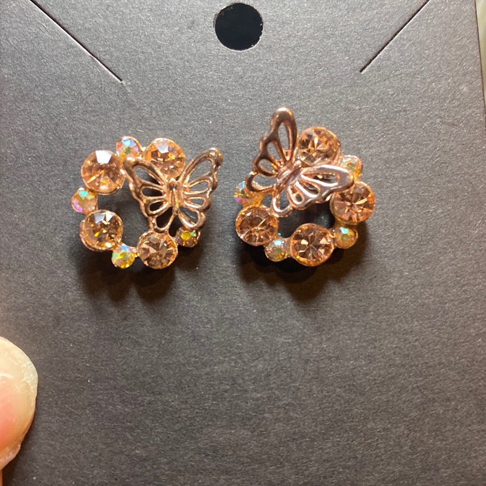 Butterfly Surrounded by Crystals Studded Earrings